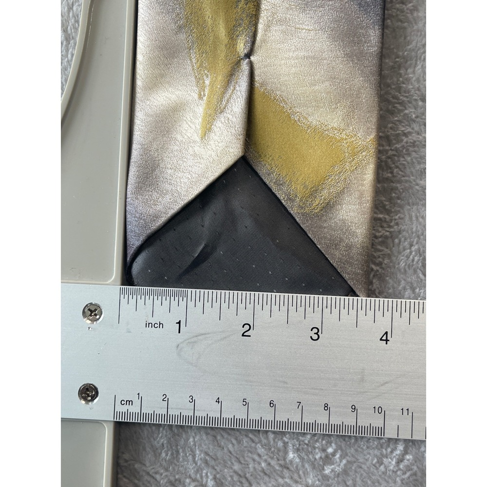 Rochester Tie, Silk, Abstract, Cream, Gray,‎ Gold, Mens, Made in Italy - Picture 7 of 8